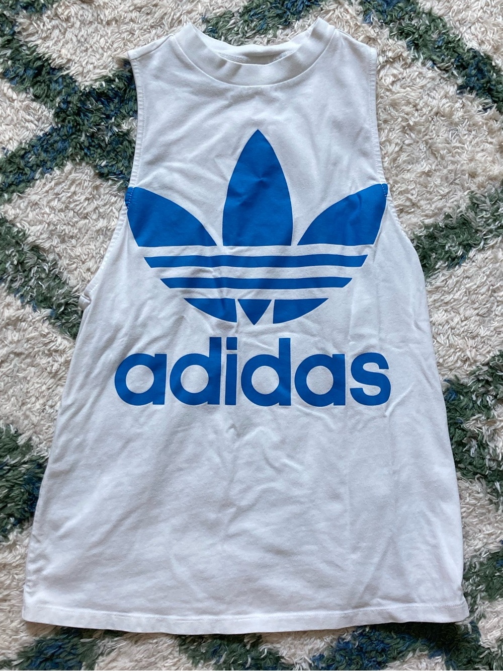 adidas White Tank Top with Blue Trefoil Logo m